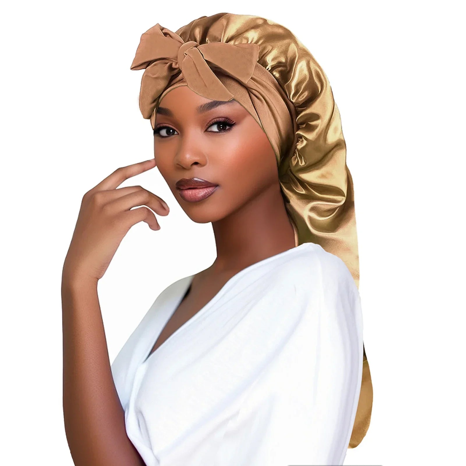 Plush Fashion Hub satin women’s bonnet with long tail braid hair sleep cap, head cover, and shower cap for night and sauna use
