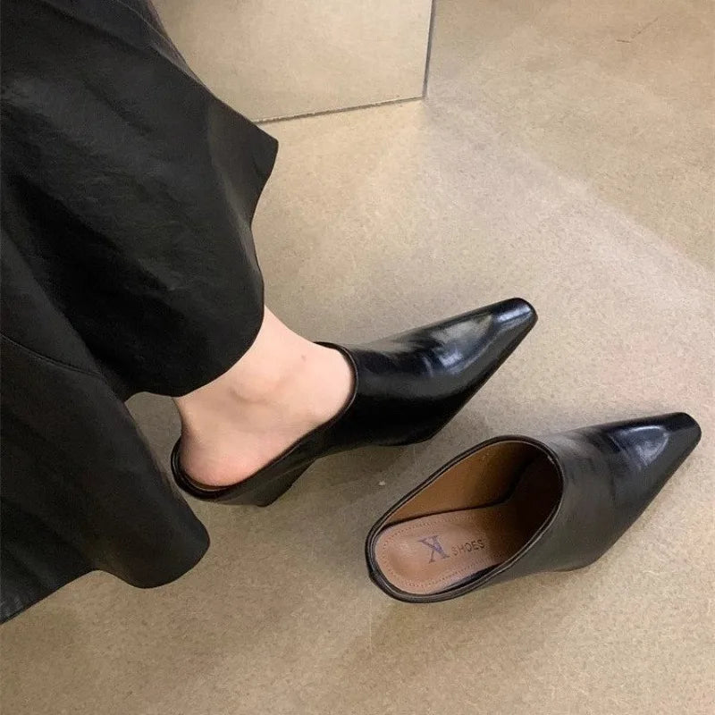 Women's pointed toe Baotou slippers by Plush Fashion Hub featuring slip-on design, wedge sole, anti-slip wear-resistant shoes for spring.