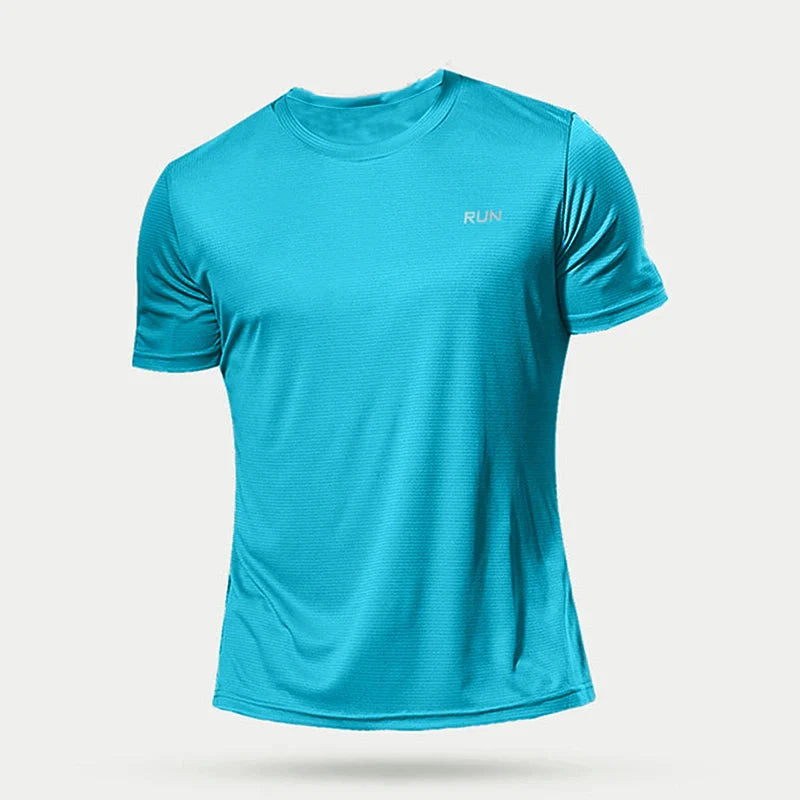 Men's quick-dry compression activewear shirt by Plush Fashion Hub, shown in a close-up of the fitted, moisture-wicking fabric.