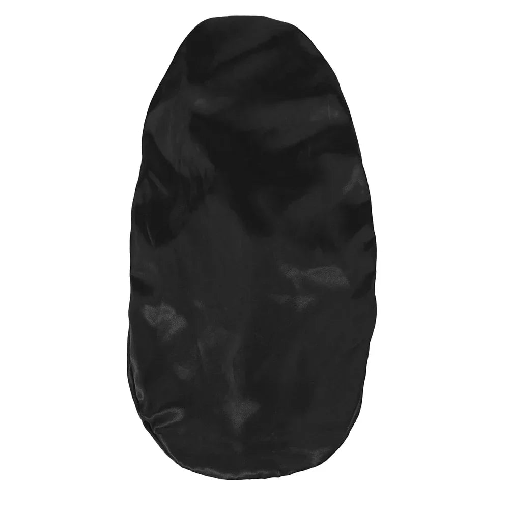 Women satin sleeping bonnet with long tail braid cover, ideal for night sleep, shower, sauna, and bath, by Plush Fashion Hub.