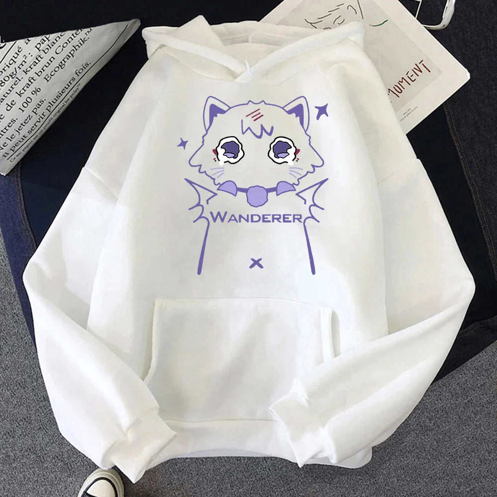 Genshin Impact Scaramouche Cat Hoodie by FitiqueFit featuring a colorful cartoon character design on a casual streetwear hoodie.