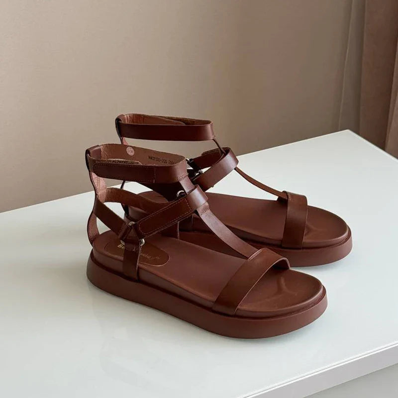 BeauToday summer gladiator sandals for women in calfskin leather with open toe, T-bar strap, hook and loop closure, handmade footwear