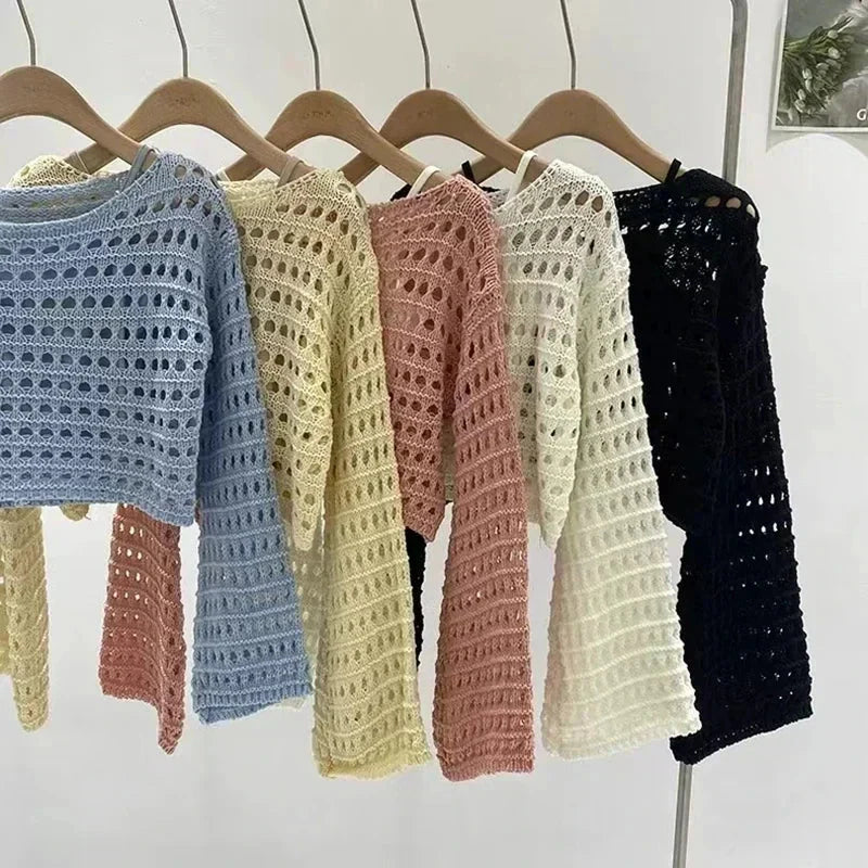 Women’s crochet knit beach cover-up by FitiqueFit, casualwear style, featuring intricate crochet pattern perfect for beach and summer outings.