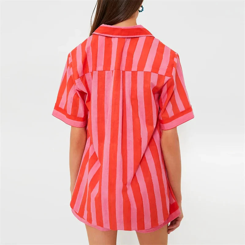 Striped summer casualwear set by Plush Fashion Hub featuring a trendy 2000s streetwear style, includes top and bottoms.