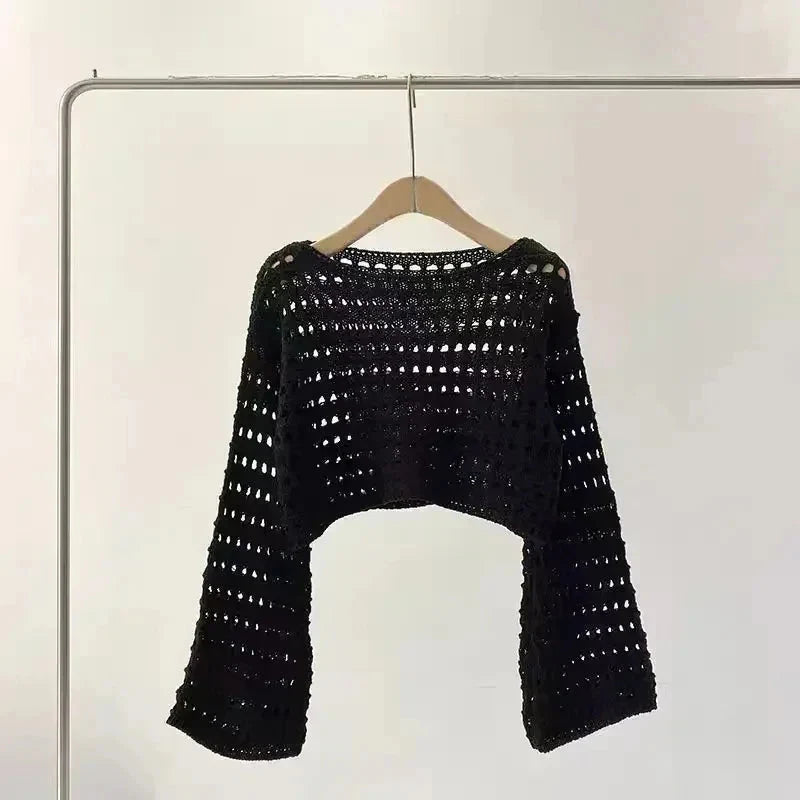 Women’s crochet knit beach cover-up by Plush Fashion Hub, casualwear with open-knit design, perfect for beach or poolside.