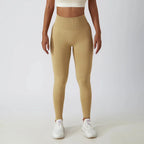 Seamless ribbed FitiqueFit yoga leggings with tummy control fit, designed for activewear and comfortable workout wear.