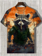 Samurai cat graphic T-shirt by FitiqueFit featuring Japanese style 3D print men's streetwear tee.
