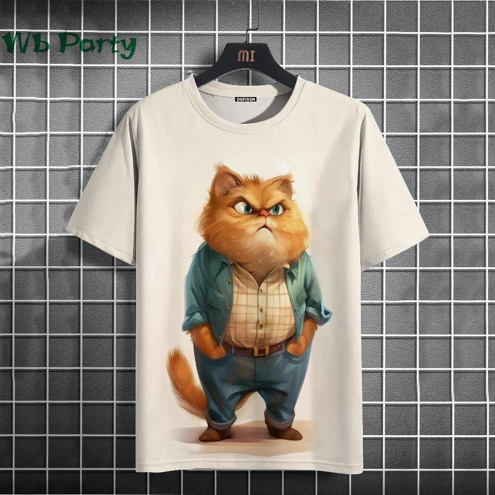 Cat print Y2K graphic T-shirt by Plush Fashion Hub, streetwear style featuring a bold cat design on a casual shirt.