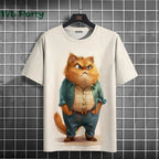 Cat print Y2K graphic T-shirt by Plush Fashion Hub, streetwear style featuring a bold cat design on a casual shirt.