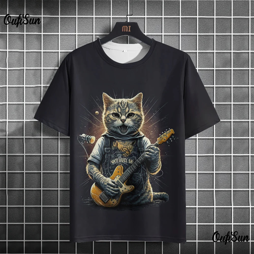 Samurai Cat graphic T-shirt on FitiqueFit streetwear, featuring Japanese style 3D print design for men's casual wear.