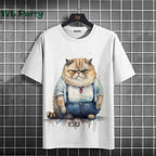 Y2K cat print graphic T-shirt by Plush Fashion Hub, streetwear style with colorful feline design on soft fabric.