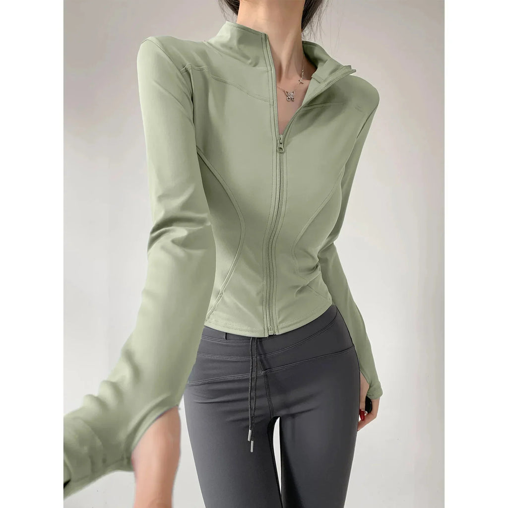FitiqueFit women's sun quick-drying zip-up sports jacket in size S to 3XL, shown in a sleek, lightweight design for active wear.