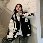 Oversized Y2K Lamb-Wool Bomber Jacket for women, streetwear style by FitiqueFit, featuring a cozy, plush wool texture.