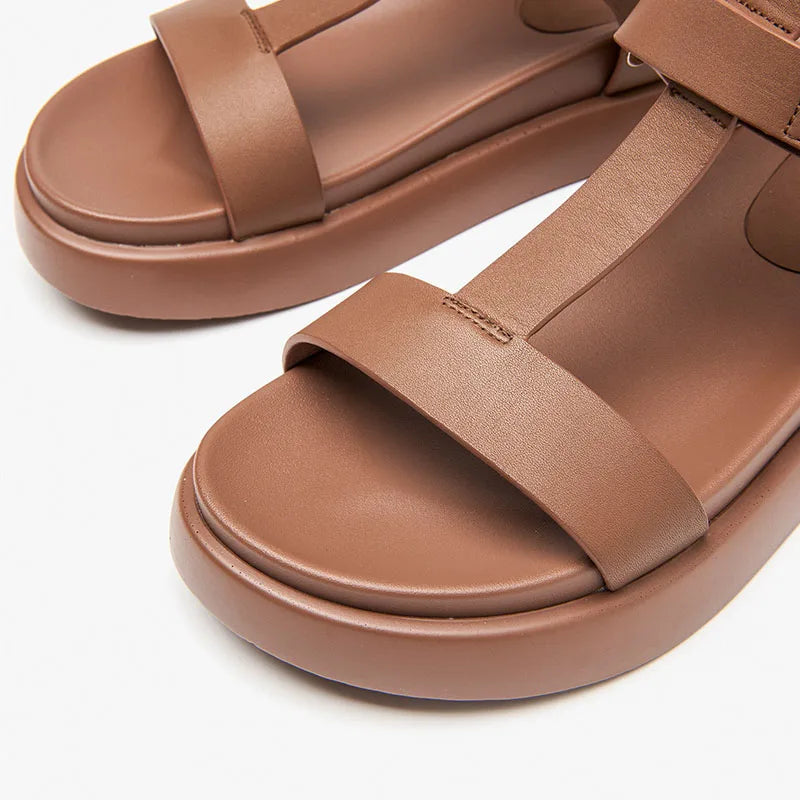 BeauToday women's summer gladiator sandals with calfskin leather, open toe, T-bar strap, hook and loop closure, handmade footwear