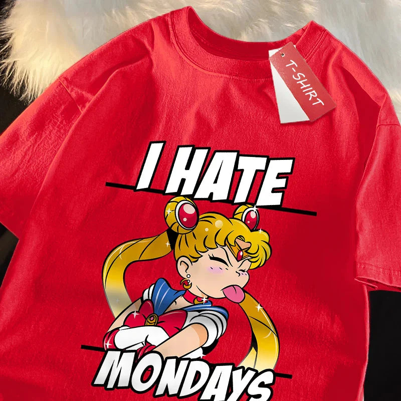 Sailor Moon tongue-out graphic T-shirt by Plush Fashion Hub, playful anime streetwear featuring bold print and vibrant colors.