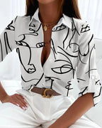 Women’s Stripe Print Long-Sleeve Blouse from Plush Fashion Hub, casualwear with a stylish striped pattern and comfortable fit.