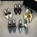 Summer women’s slip-on mules with metal decoration, thick heels, and street-style comfort footwear by LadyShow.Store.