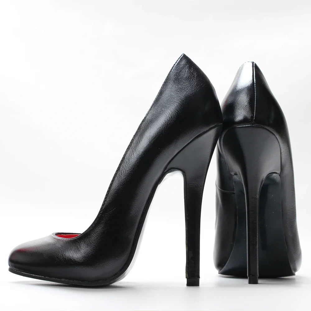 Vintage-style 5.5-inch stiletto pumps by LadyShow.Store, unisex old Hollywood round toe shoes in plus size, shiny black finish