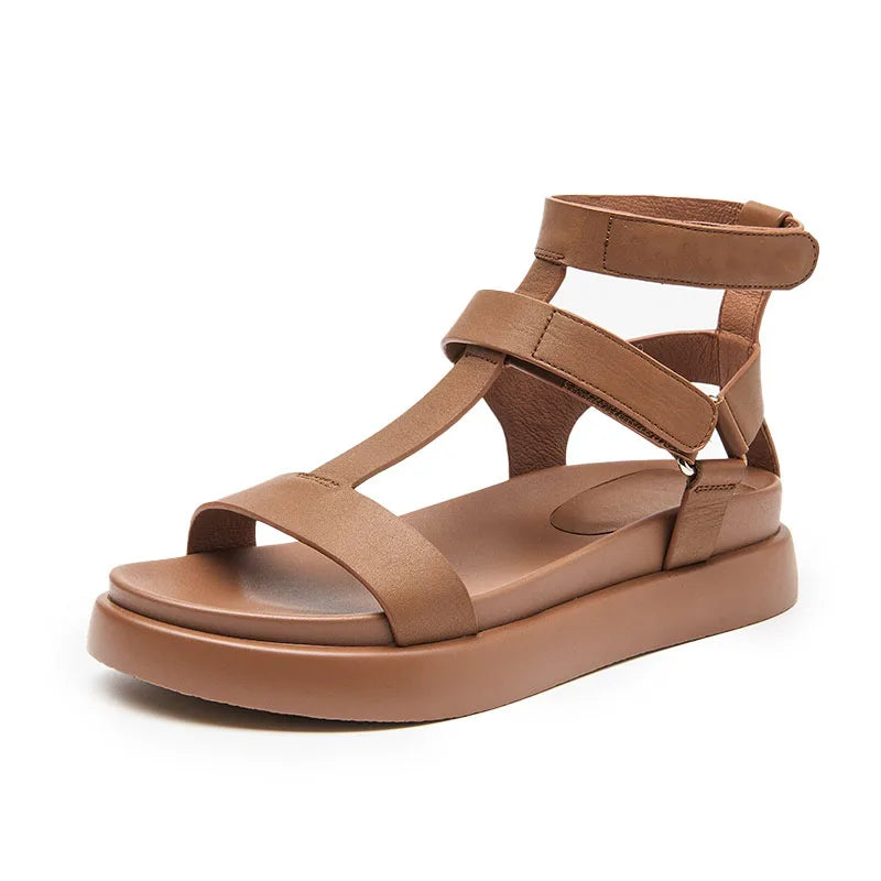 BeauToday summer gladiator sandals for women, calfskin leather, open toe, T-strap, hook and loop closure, handmade summer footwear.