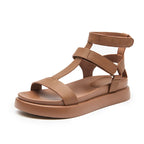 BeauToday summer gladiator sandals for women, calfskin leather, open toe, T-strap, hook and loop closure, handmade summer footwear.