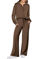 Women two-piece sweatshirt and wide leg pants set by Plush Fashion Hub, casual loungewear with comfortable fit and stylish design.