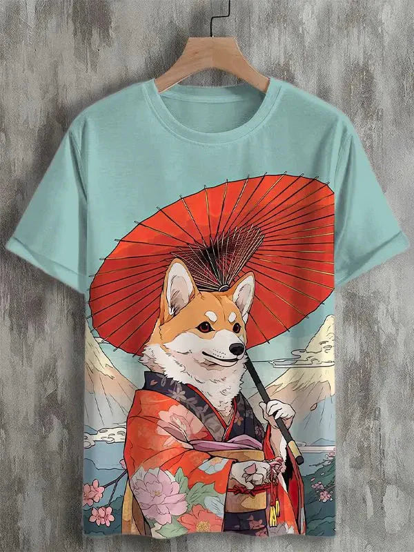 Samurai Cat graphic T-shirt by FitiqueFit featuring Japanese style 3D print on men's streetwear tee.