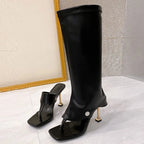Plush Fashion Hub 2025 women's toe-clip cool stiletto high-heeled long-leg tube boots with sleek design and stylish slippers.