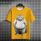 Cat print Y2K graphic T-shirt from Plush Fashion Hub, featuring colorful streetwear style with a playful cat design.