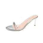 Plush Fashion Hub women's crystal gladiator sandals with ankle strap, high heels, hollow-out design, closed toe, and stiletto heel.