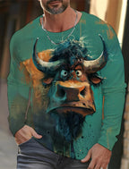 Black long sleeve streetwear t-shirt with colorful 3D animal print design by FitiqueFit, perfect for Harajuku hip-hop fashion.