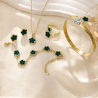 Plum Blossom Plant five leaf necklace and earring set from Plush Fashion Hub, featuring floral jewelry with five-leaf design.