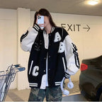 Oversized Y2K Lamb-Wool Bomber Jacket for women by FitiqueFit, featuring a streetwear style and cozy wool texture.