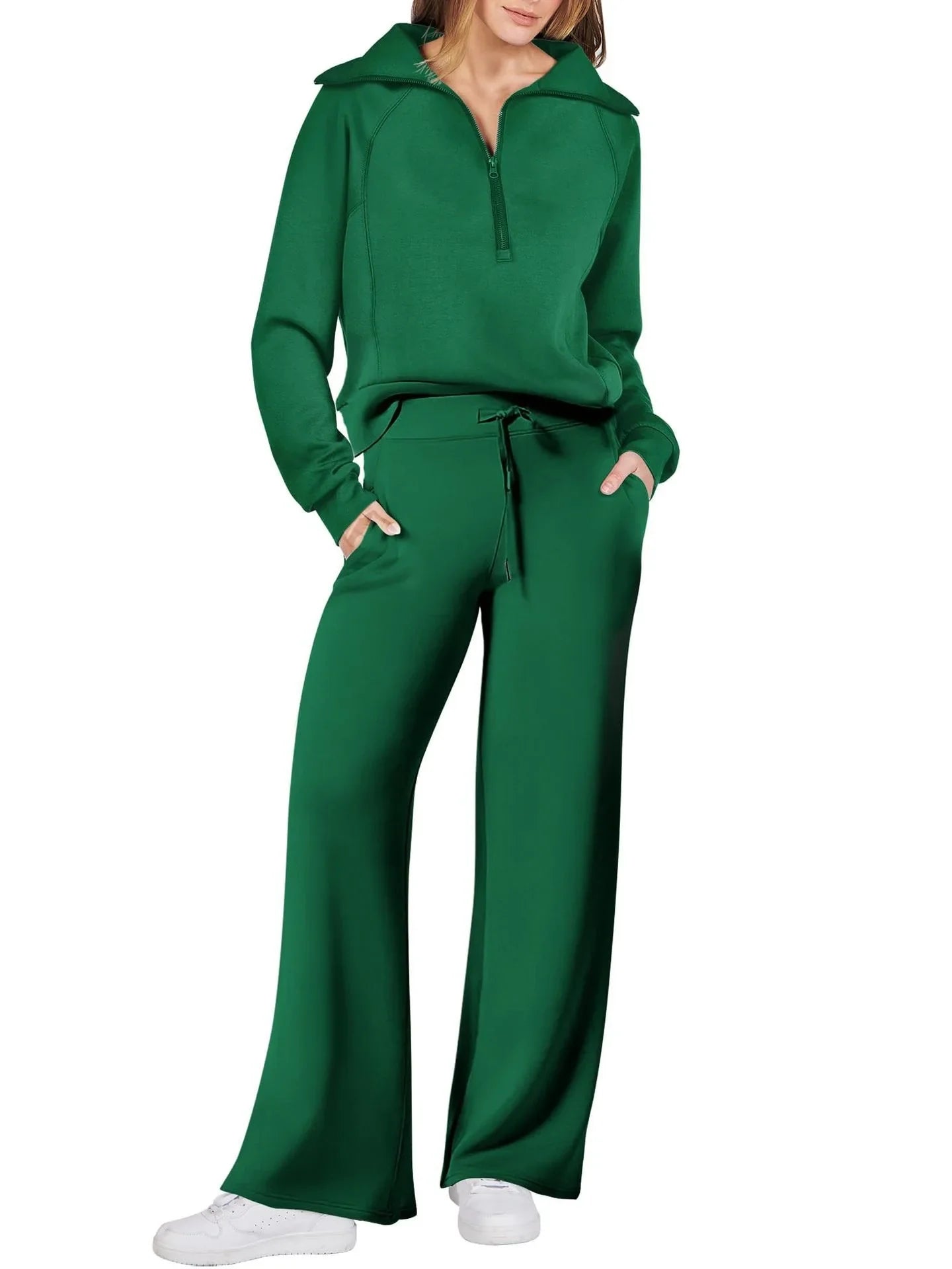 Women two-piece sweatshirt and wide-leg pants set from Plush Fashion Hub, casual loungewear with comfortable fit
