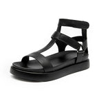 BeauToday women's summer gladiator sandals made of calfskin leather with open toe, T-bar strap, and hook & loop closure.