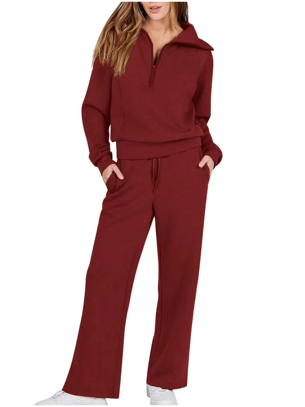 Women’s sweatshirt and wide-leg pants two-piece set by Plush Fashion Hub, stylish casual outfit for women.