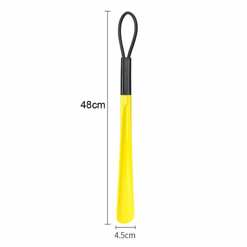 Flexible plastic shoe horn from Plush Fashion Hub, extra long, durable shoe assist tool for pregnant women and easy shoe wearing.