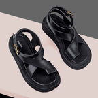 AIYUQI genuine leather women's summer sandals with clip toe design, Roman style, muffin shape, open-toe shoes for women.