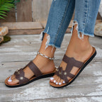 LadyShow.Store summer ladies flat sandals with buckle, open-toe casual beach slip-ons, comfortable and stylish for warm weather.