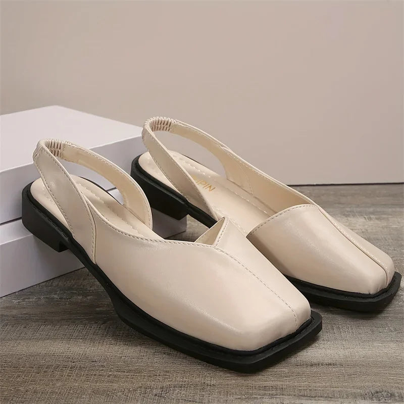 Leather toe cap sandals for women by LadyShow.Store, flat square toe beach slippers with anti-slip sole and retro style.