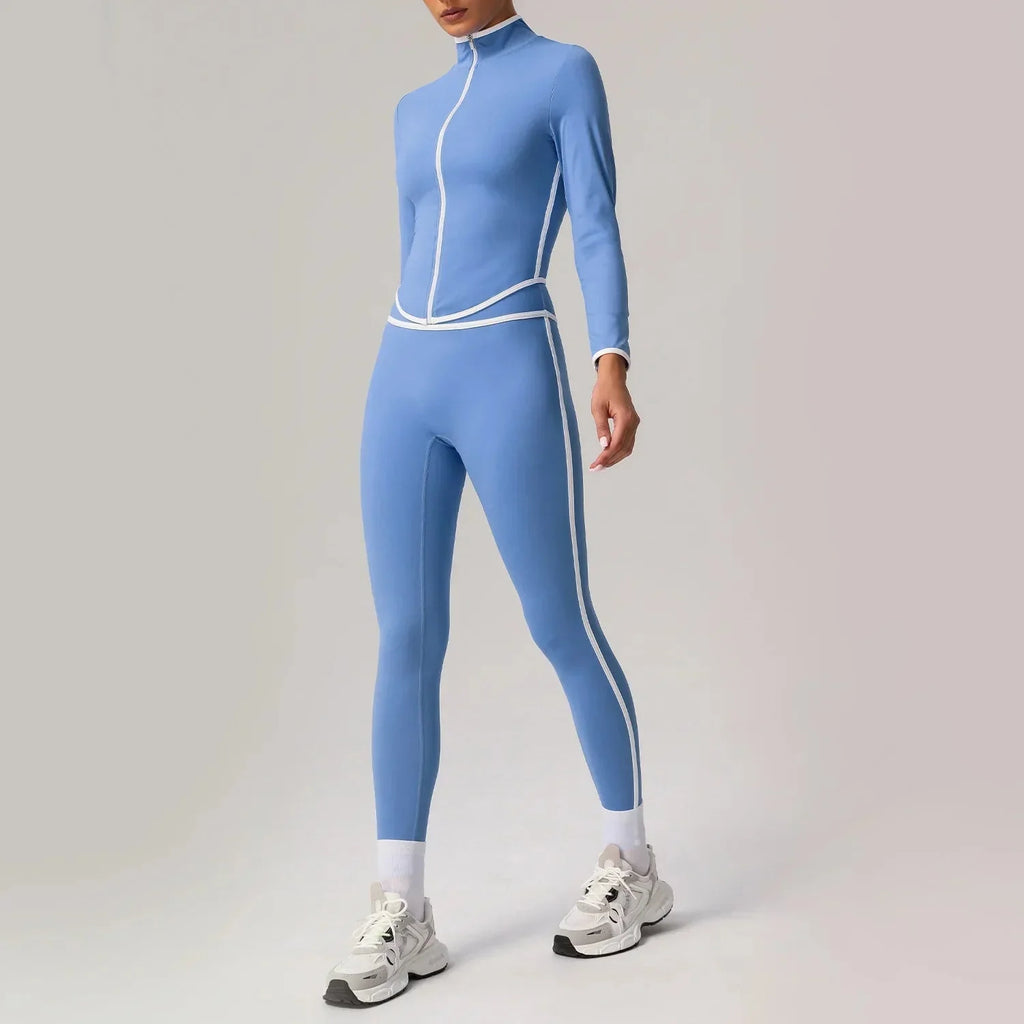 Black seamless yoga set with high waist and hip-lifting design from Plush Fashion Hub, shown on a model in activewear pose.