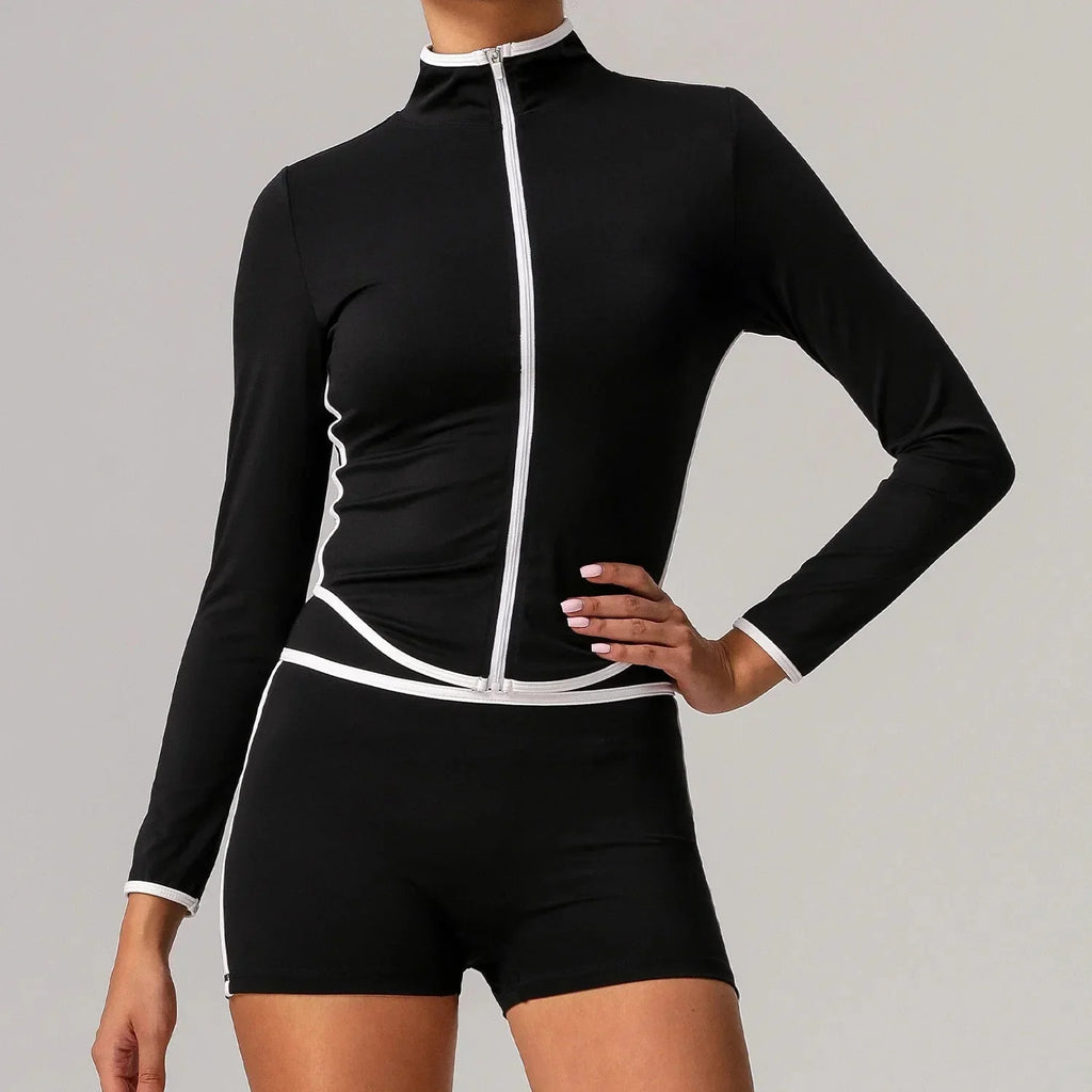 Black seamless yoga set by Plush Fashion Hub featuring high waist and hip-lifting design, ideal for activewear workouts.