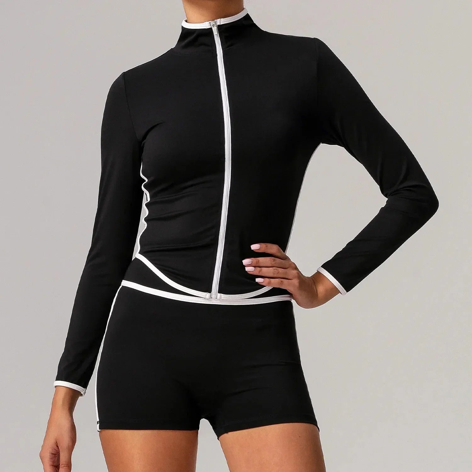 Black seamless yoga set by Plush Fashion Hub featuring high waist and hip-lifting design, ideal for activewear workouts.