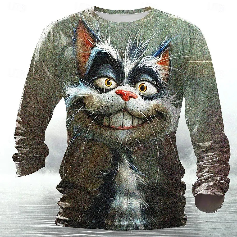 Black long sleeve T-shirt with bold 3D tiger animal print, streetwear style by FitiqueFit, suitable for Harajuku hip-hop fashion.
