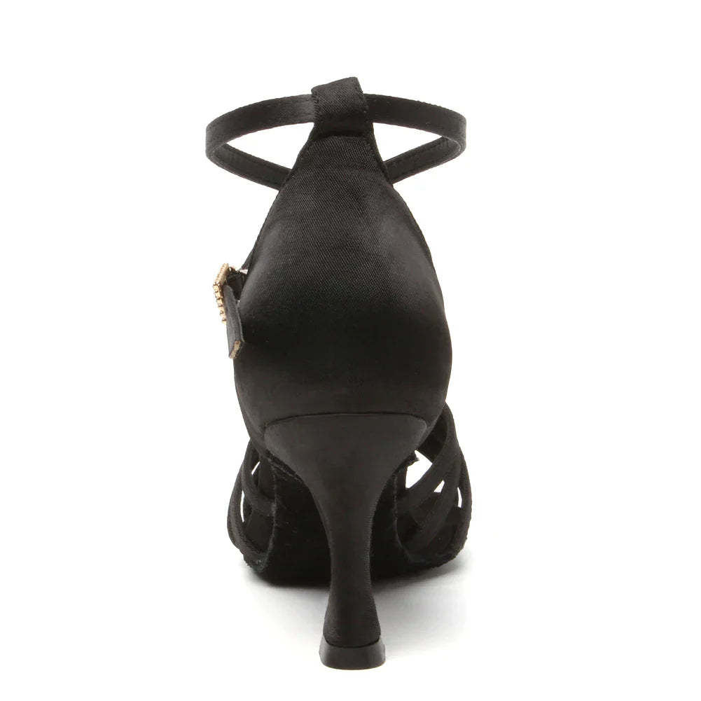 LadyShow women's Latin dance shoes with suede soles, Cuban heels, ideal for tango, ballroom, and party dancing.