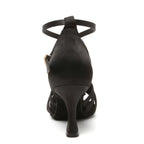 LadyShow women's Latin dance shoes with suede soles, Cuban heels, ideal for tango, ballroom, and party dancing.