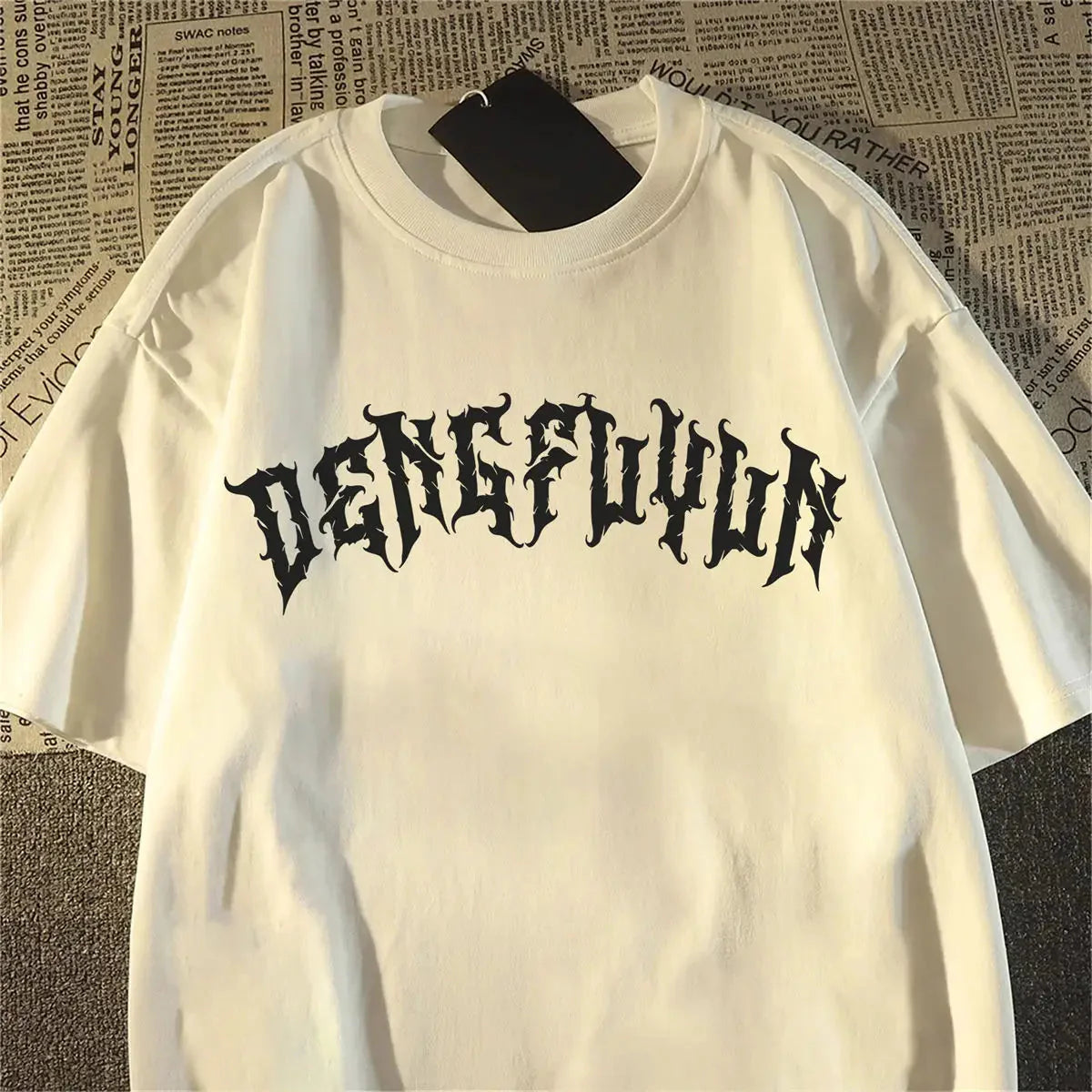 Pure cotton streetwear skull print T-shirt by FitiqueFit featuring a retro skull design on a white background.