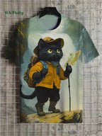 Playful 3D travel cat print T-shirt from Plush Fashion Hub, featuring vibrant cat design on summer streetwear style.
