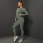 Women's seamless long sleeve yoga top from Plush Fashion Hub, soft, stretchy activewear shirt with a fitted design for comfortable movement.