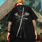 Oversized streetwear T-shirt by FitiqueFit featuring a 3D samurai knife print in bold, artistic design.