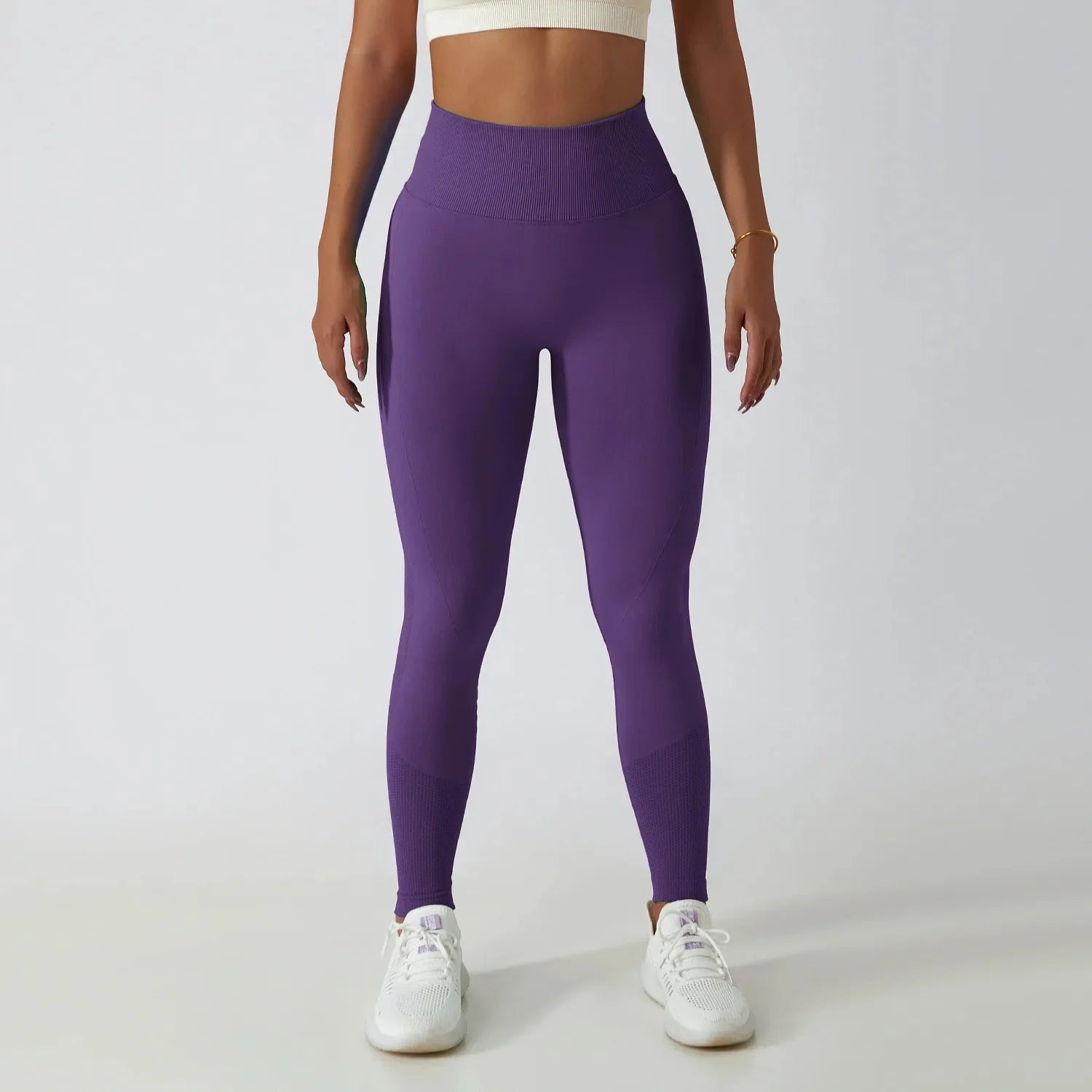 Seamless ribbed yoga leggings from FitiqueFit with tummy control fit, stretchy activewear designed for comfort and flexibility.